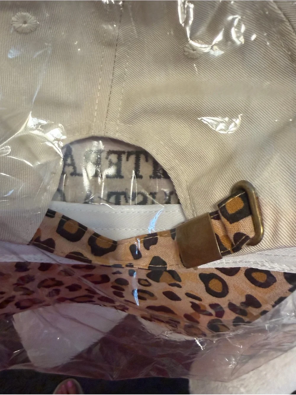 Beige Baseball Cap with Leopard Bill - 